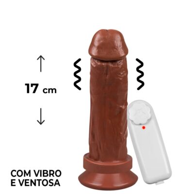 Pênis Médio 17cm x 4,5cm Marrom com Ventosa e Vibro