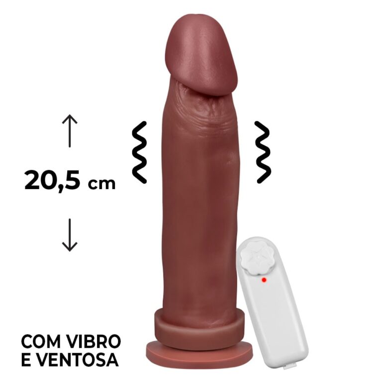 Pênis Grande 20,5cm x 5cm Marrom com Ventosa e Vibro