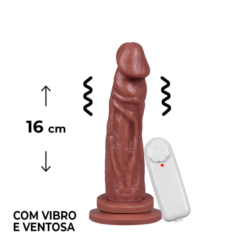 Pênis Médio 16cm x 3,4cm Marrom com Ventosa e Vibro
