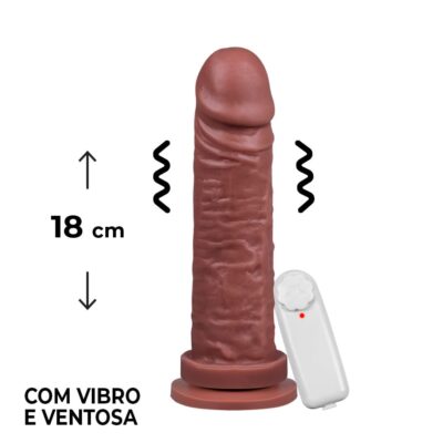 Pênis Grande 18cm x 4,5cm Marrom com Ventosa e Vibro