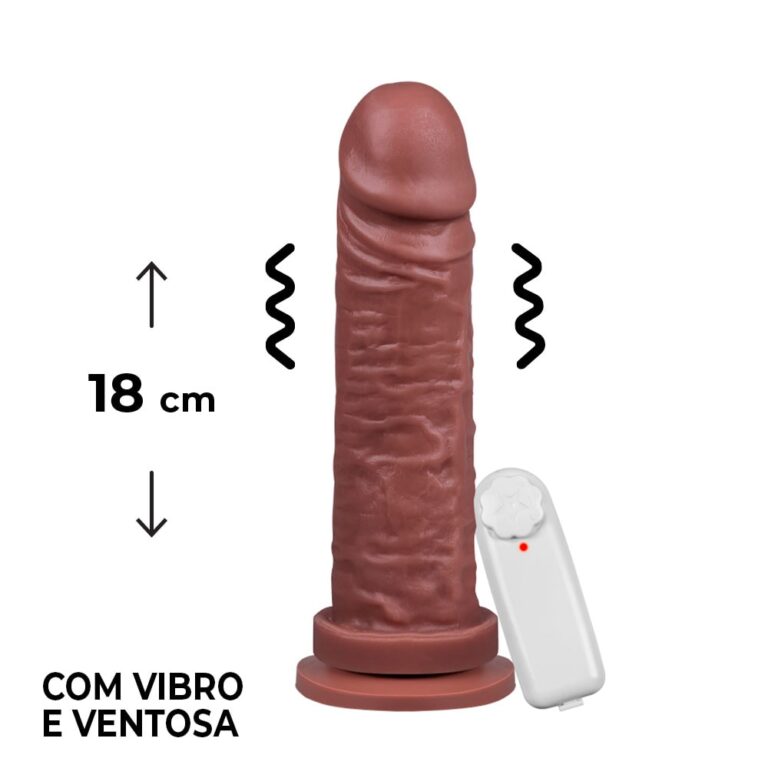 Pênis Grande 18cm x 4,5cm Marrom com Ventosa e Vibro