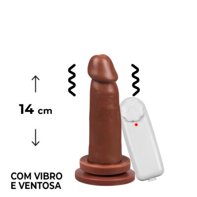 Pênis Médio 14cm x 3,5cm Marrom com Ventosa e Vibro