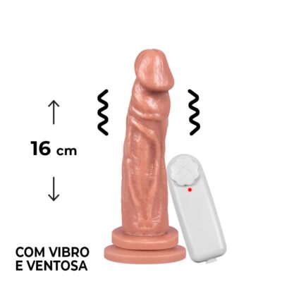 Pênis Médio 16cm x 3,4cm Bege com Ventosa e Vibro