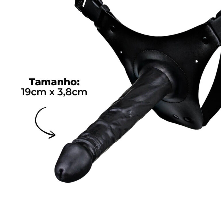 Cinta Peniana que Ejacula 19cm x 3,8cm com Pênis Preto - Imagem 3