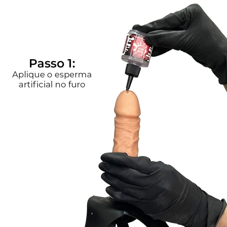 Cinta Peniana que Ejacula 16,5cm x 3,6cm com Pênis Bege - Imagem 8