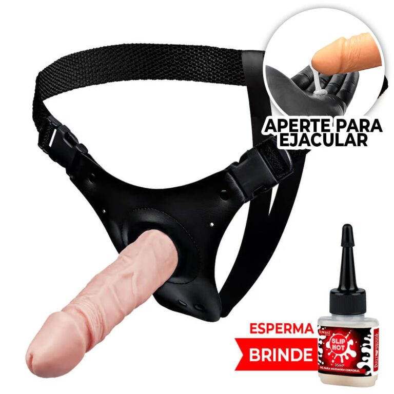 Cinta Peniana que Ejacula 16,5cm x 3,6cm com Pênis Bege