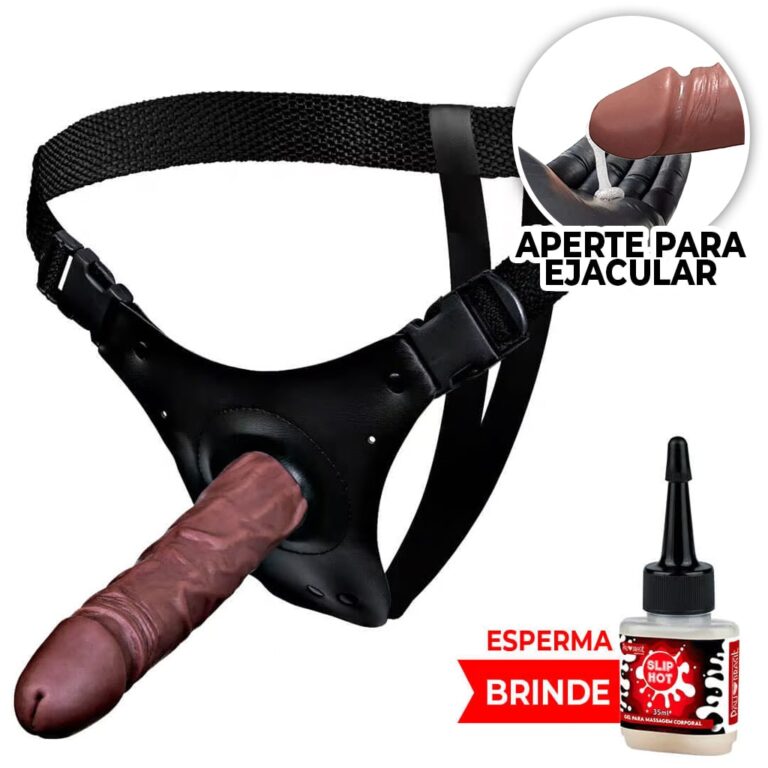 Cinta Peniana que Ejacula 16,5cm x 3,6cm com Pênis Marrom