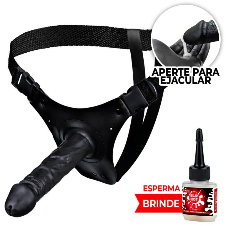 Cinta Peniana que Ejacula 16,5cm x 3,6cm com Pênis Preto