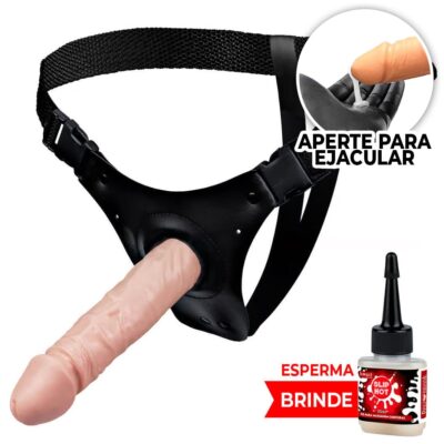 Cinta Peniana que Ejacula 19cm x 3,8cm com Pênis Bege