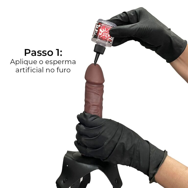 Cinta Peniana que Ejacula 16cm x 4cm com Pênis Marrom com Escroto - Imagem 7