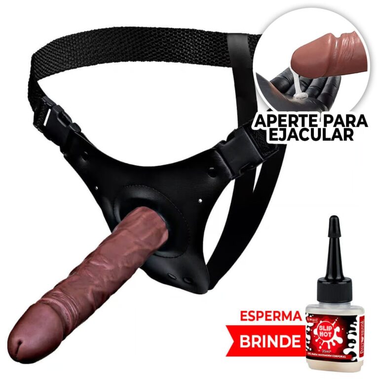 Cinta Peniana que Ejacula 19cm x 3,8cm com Pênis Marrom