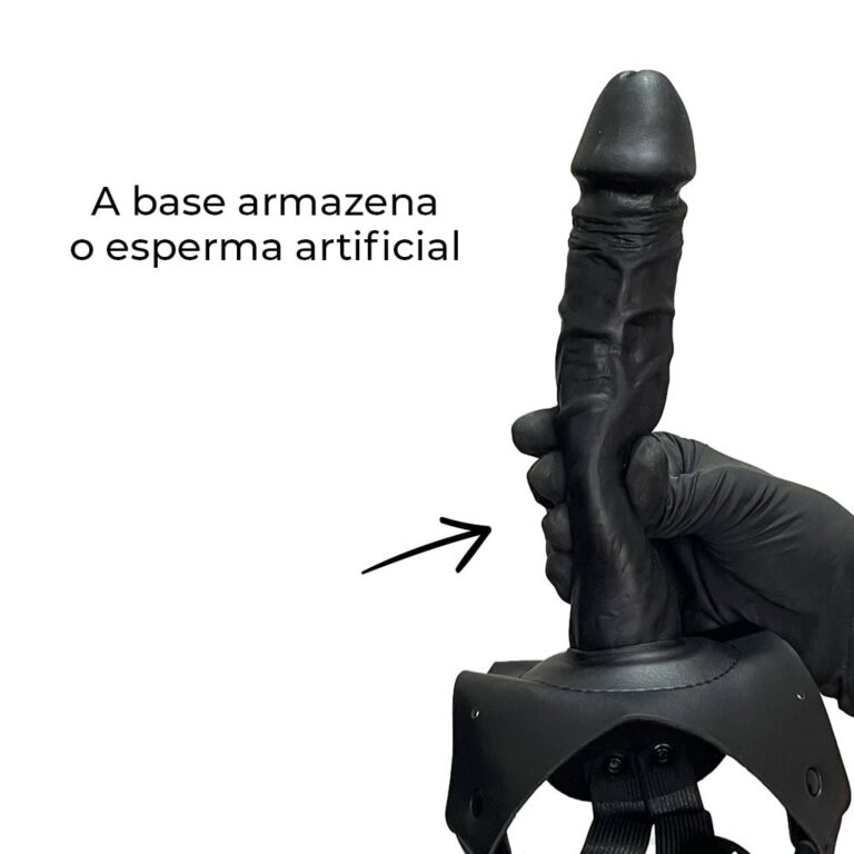 Cinta Peniana que Ejacula 19cm x 3,8cm com Pênis Preto - Imagem 6