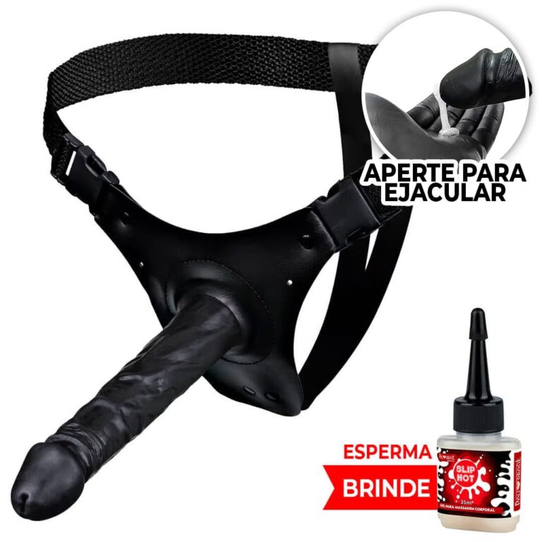 Cinta Peniana que Ejacula 19cm x 3,8cm com Pênis Preto