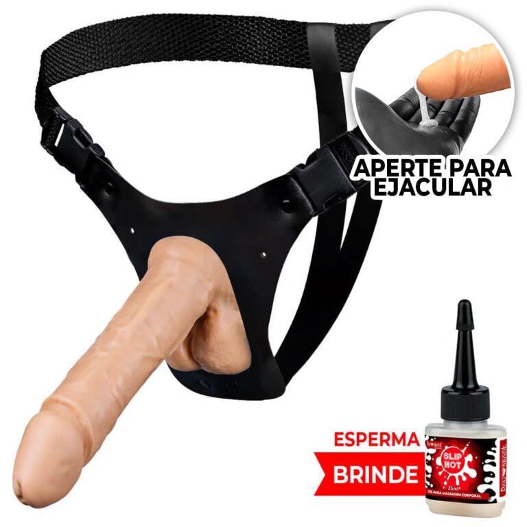 Cinta Peniana que Ejacula 16cm x 4cm com Pênis Bege com Escroto