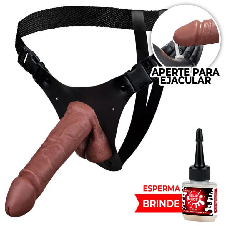 Cinta Peniana que Ejacula 16cm x 4cm com Pênis Marrom com Escroto