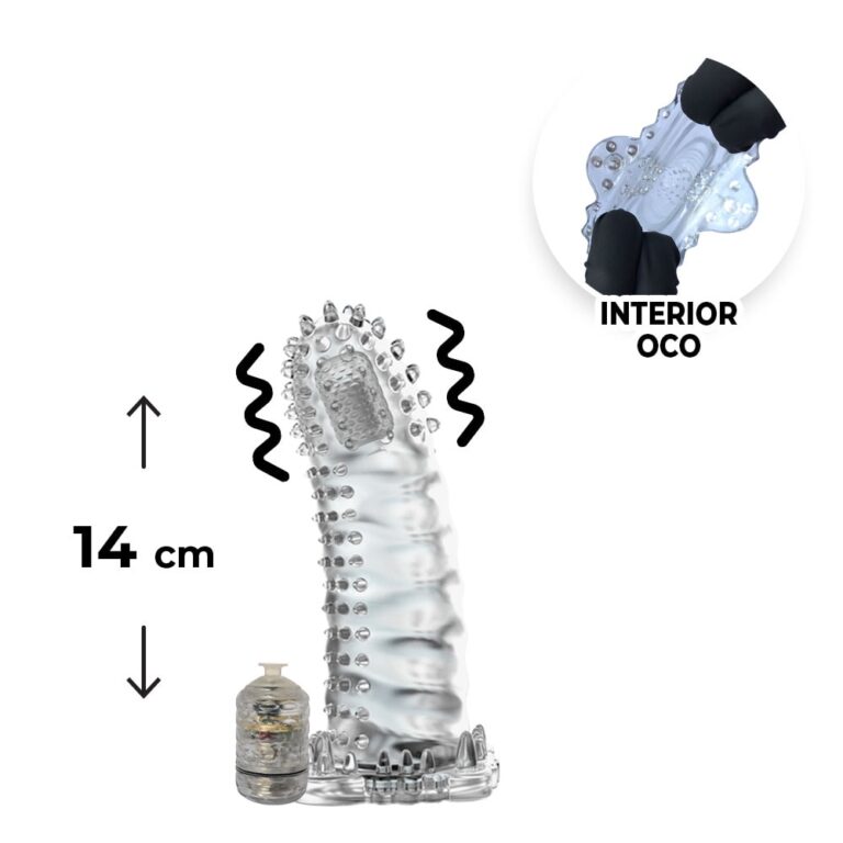 Capa Peniana 14cm x 4,2cm para Aumentar ou Engrossar o Pênis Transparente com Vibro