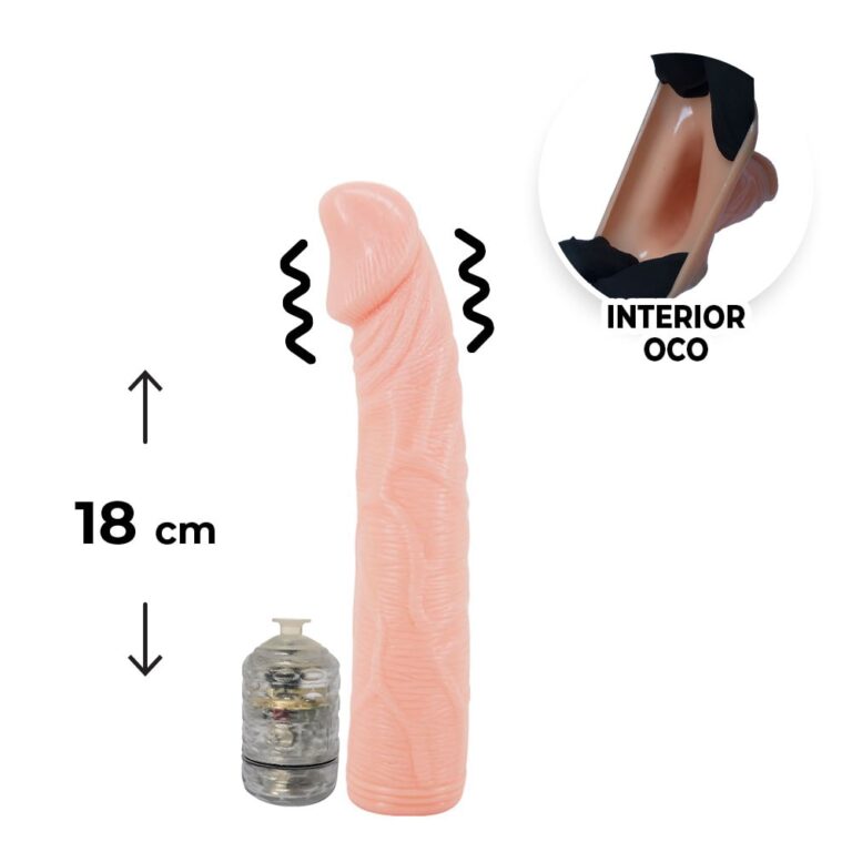 Capa Peniana 18cm x 4cm para Aumentar ou Engrossar o Pênis Bege com Vibro