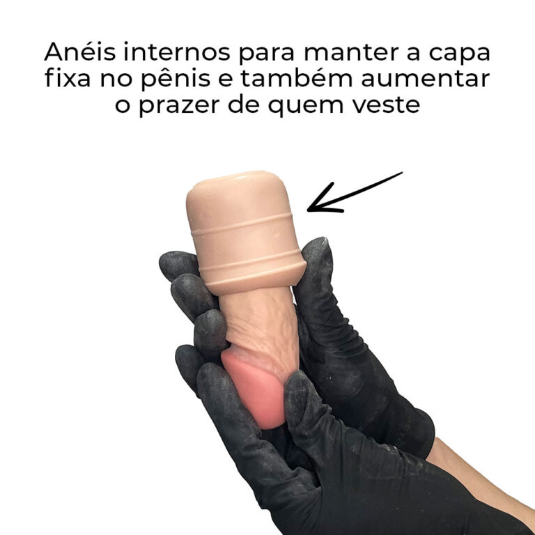 Capa Peniana 16cm x 4cm Realista/Cyberskin para Aumentar ou Engrossar o Pênis Bege - Imagem 8