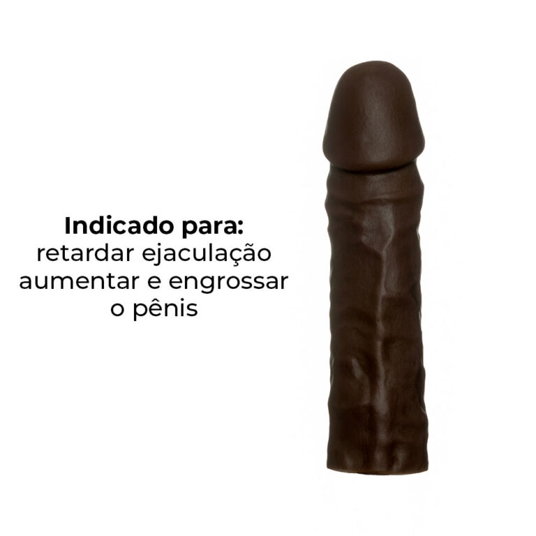 Capa Peniana 17cm x 4cm Realista/Cyberskin para Aumentar ou Engrossar o Pênis Marrom - Imagem 4