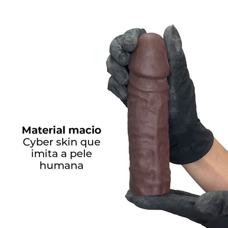 Capa Peniana 17cm x 4cm Realista/Cyberskin para Aumentar ou Engrossar o Pênis Marrom - Imagem 12