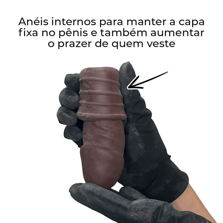 Capa Peniana 17cm x 4cm Realista/Cyberskin para Aumentar ou Engrossar o Pênis Marrom - Imagem 8