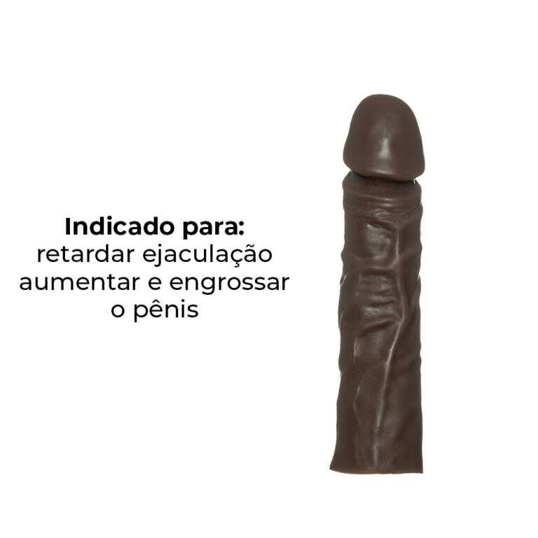 Capa Peniana 16cm x 4cm Realista/Cyberskin para Aumentar ou Engrossar o Pênis Marrom - Imagem 4