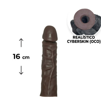 Capa Peniana 16cm x 4cm Realista/Cyberskin para Aumentar ou Engrossar o Pênis Marrom