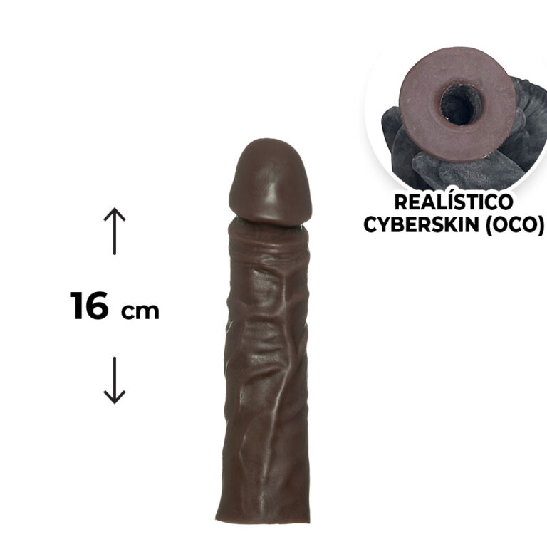 Capa Peniana 16cm x 4cm Realista/Cyberskin para Aumentar ou Engrossar o Pênis Marrom