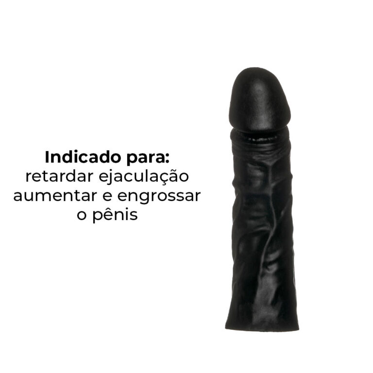 Capa Peniana 16cm x 4cm Realista/Cyberskin para Aumentar ou Engrossar o Pênis Preta - Imagem 4