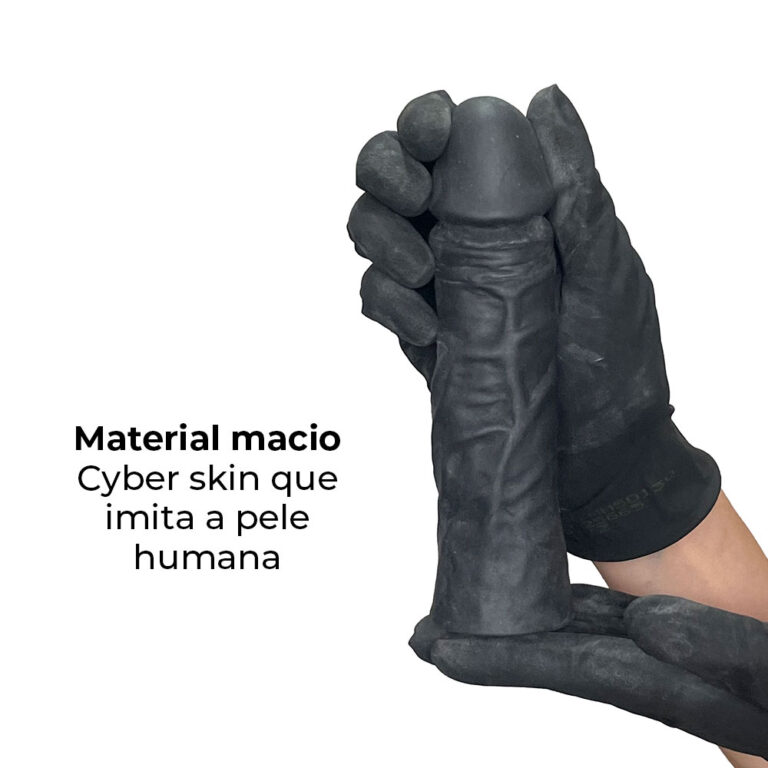Capa Peniana 16cm x 4cm Realista/Cyberskin para Aumentar ou Engrossar o Pênis Preta - Imagem 9