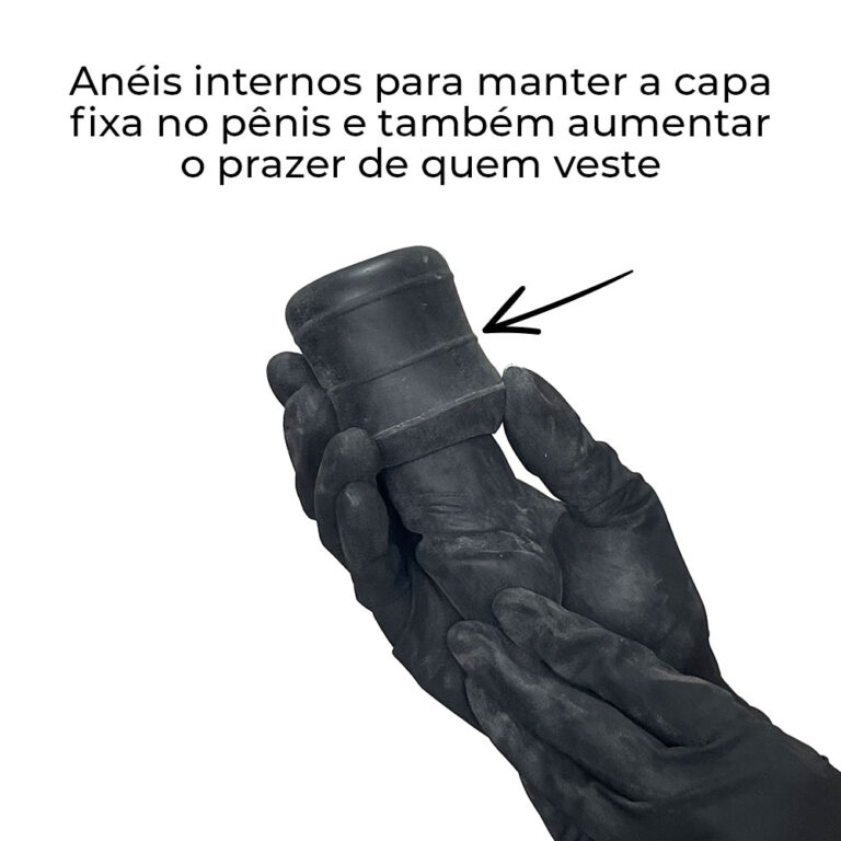 Capa Peniana 16cm x 4cm Realista/Cyberskin para Aumentar ou Engrossar o Pênis Preta - Imagem 10