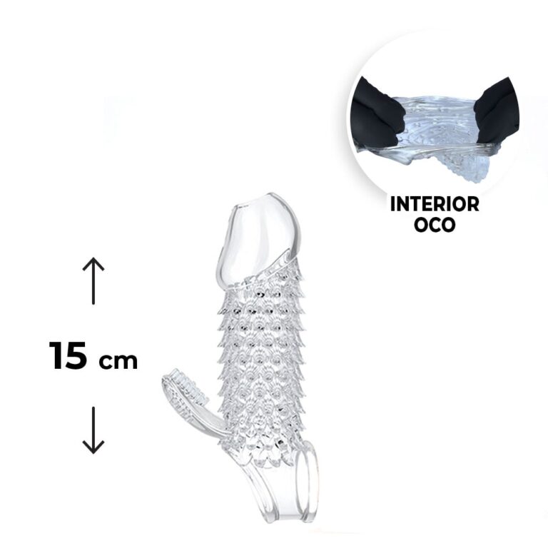 Capa Peniana 15cm x 3,8cm para Aumentar ou Engrossar o Pênis Transparente com Anel para Escroto