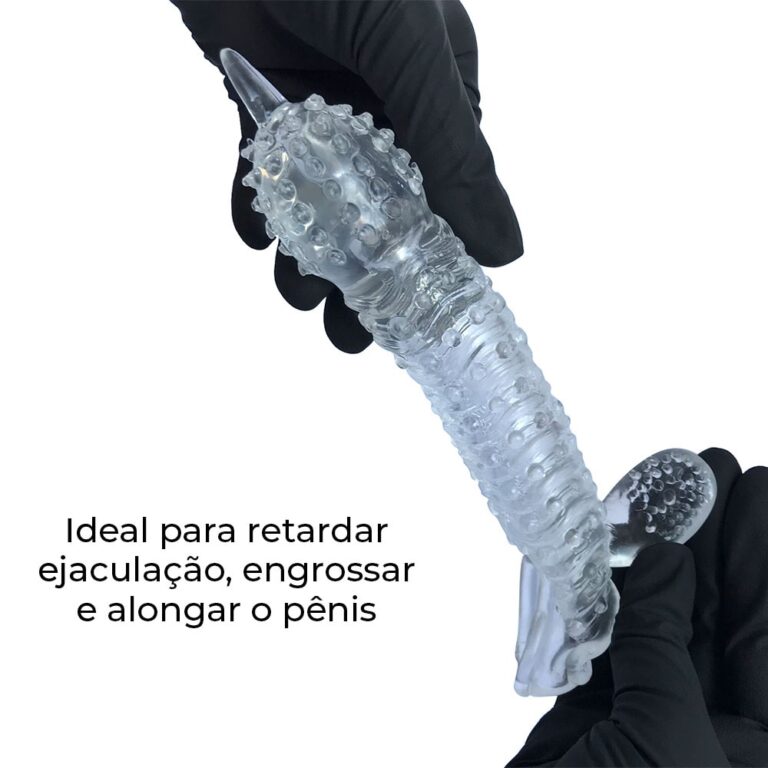 Capa Peniana 21cm x 3,8cm para Aumentar ou Engrossar o Pênis Transparente com Anel para Escroto - Imagem 9