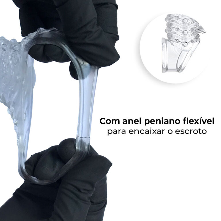 Capa Peniana 21cm x 3,8cm para Aumentar ou Engrossar o Pênis Transparente com Anel para Escroto - Imagem 4