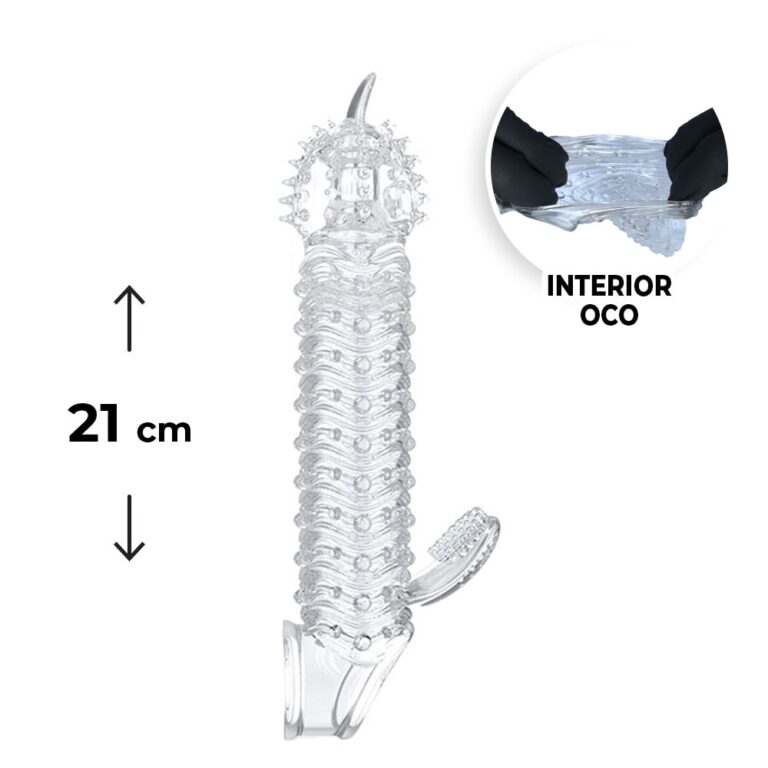 Capa Peniana 21cm x 3,8cm para Aumentar ou Engrossar o Pênis Transparente com Anel para Escroto