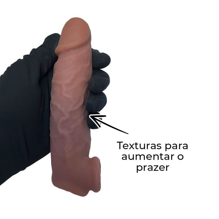 Capa Peniana 16,5cm x 3,6cm para Aumentar ou Engrossar o Pênis Marrom com Anel para Escroto - Imagem 6