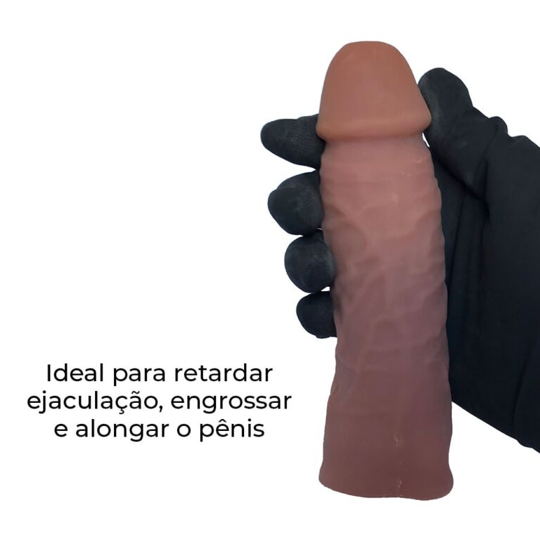 Capa Peniana 16,5cm x 3,6cm para Aumentar ou Engrossar o Pênis Marrom com Anel para Escroto - Imagem 9