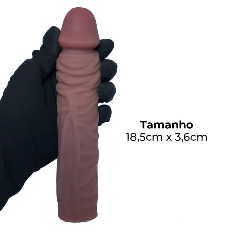 Capa Peniana 18,5cm x 3,6cm para Aumentar ou Engrossar o Pênis Marrom - Imagem 3