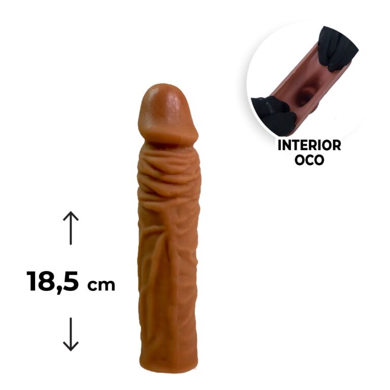 Capa Peniana 18,5cm x 3,6cm para Aumentar ou Engrossar o Pênis Marrom