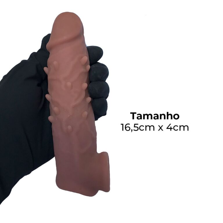 Capa Peniana 16,5cm x 4cm para Aumentar ou Engrossar o Pênis Marrom com Anel para Escroto - Imagem 3