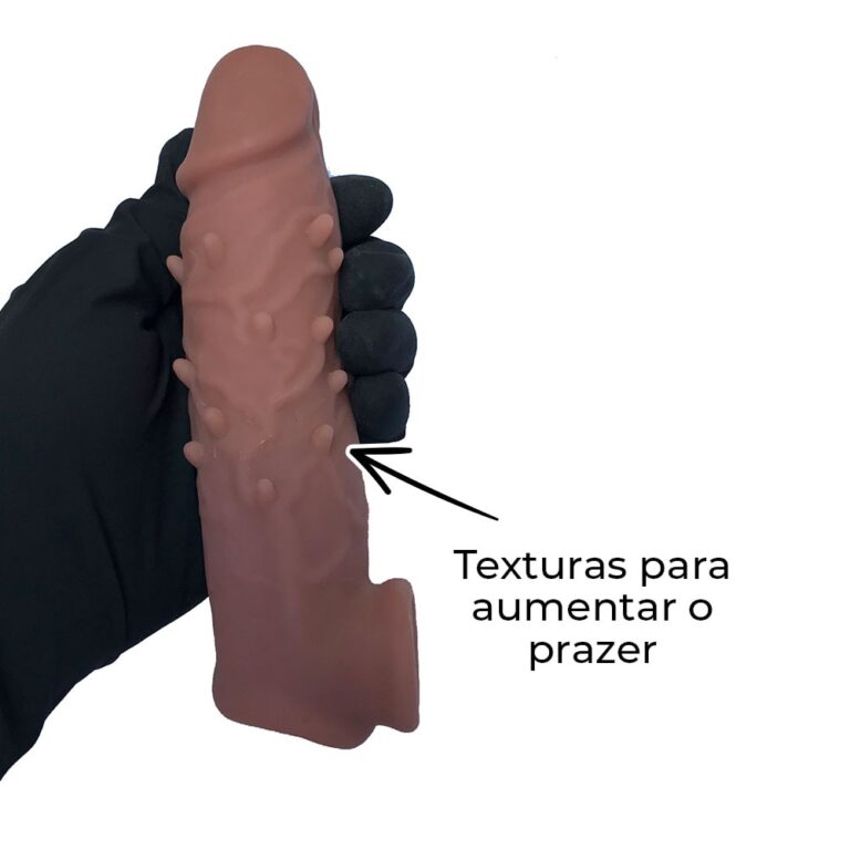 Capa Peniana 16,5cm x 4cm para Aumentar ou Engrossar o Pênis Marrom com Anel para Escroto - Imagem 6