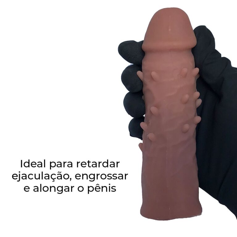 Capa Peniana 16,5cm x 4cm para Aumentar ou Engrossar o Pênis Marrom com Anel para Escroto - Imagem 9