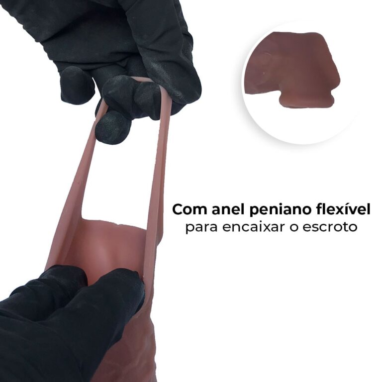 Capa Peniana 16,5cm x 4cm para Aumentar ou Engrossar o Pênis Marrom com Anel para Escroto - Imagem 4