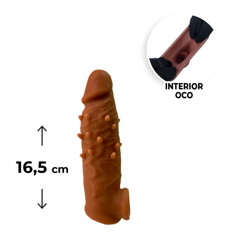 Capa Peniana 16,5cm x 4cm para Aumentar ou Engrossar o Pênis Marrom com Anel para Escroto