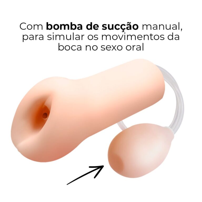 Masturbador masculino formato boca com bomba de sucção manual 14,5cm x 6,8cm - Imagem 14