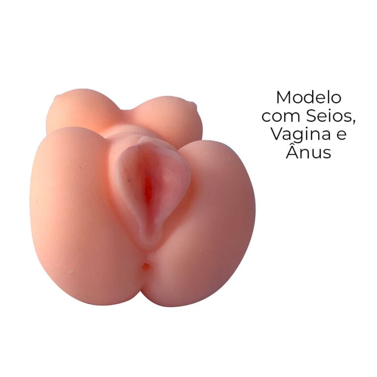 Masturbador masculino com seios e vagina com túnel interno texturizado com Vibração 16,5cm x 9,5cm - Imagem 7