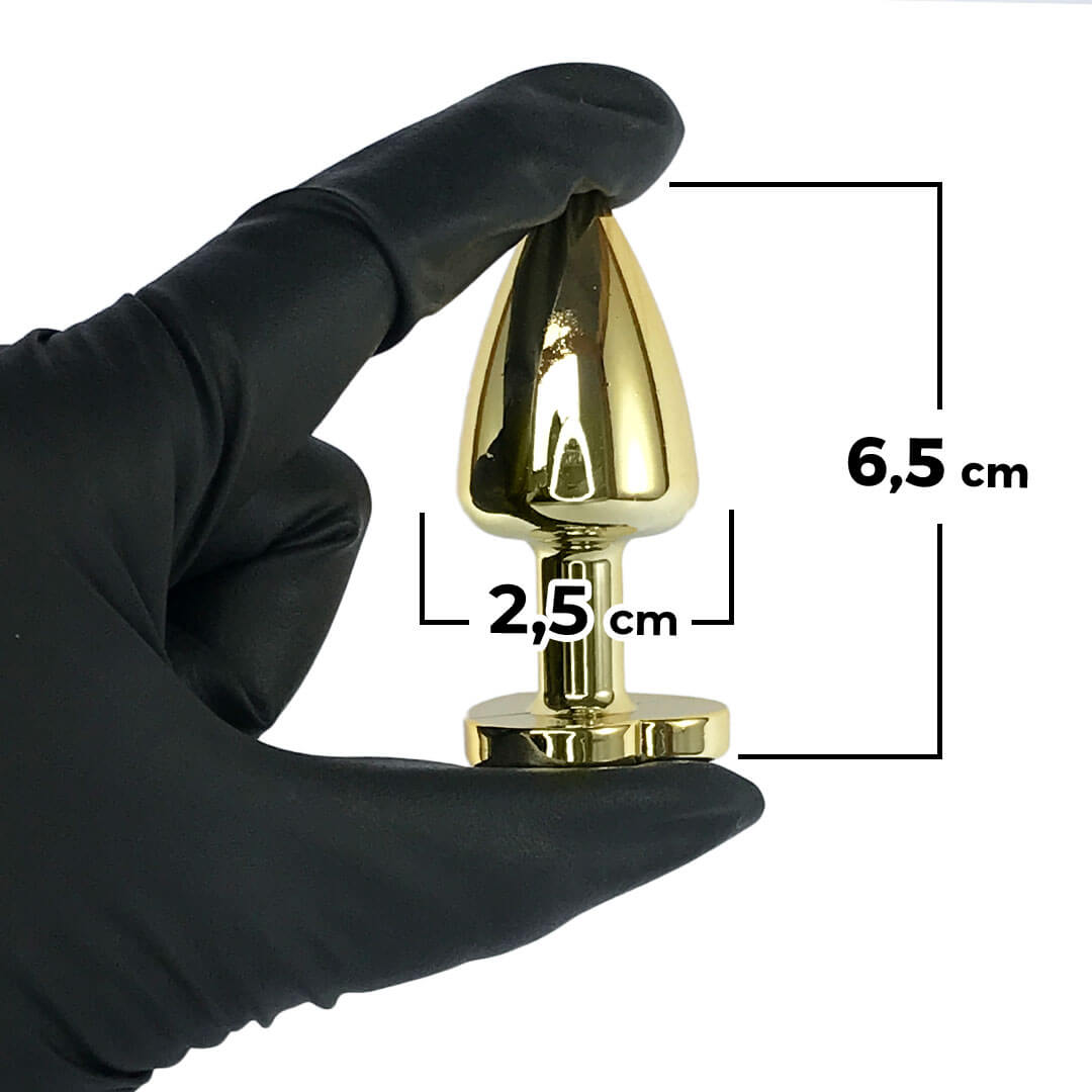 Plug Anal P 6,5cm x 2,5cm Leve sem Metal Dourado com Pedra de Coração Azul – Feito em ABS L545 - Imagem 3