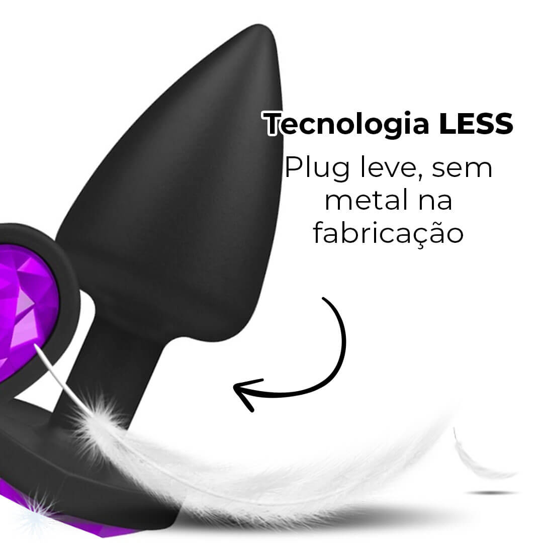 Plug Anal P 6,5cm x 2,5cm Leve sem Metal Preto com Pedra de Coração Lilás Toque Aveludado - Feito em ABS L604 - Imagem 10