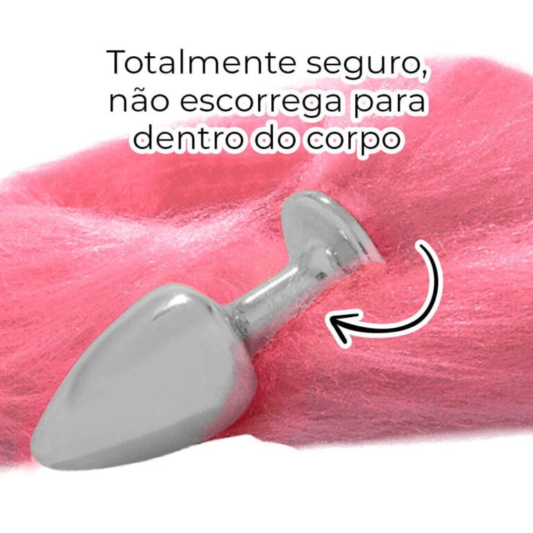 Plug Anal P 6,5cm x 2,5cm Prata com Rabo Rosa - Feito em Metal HA116CR - Imagem 4