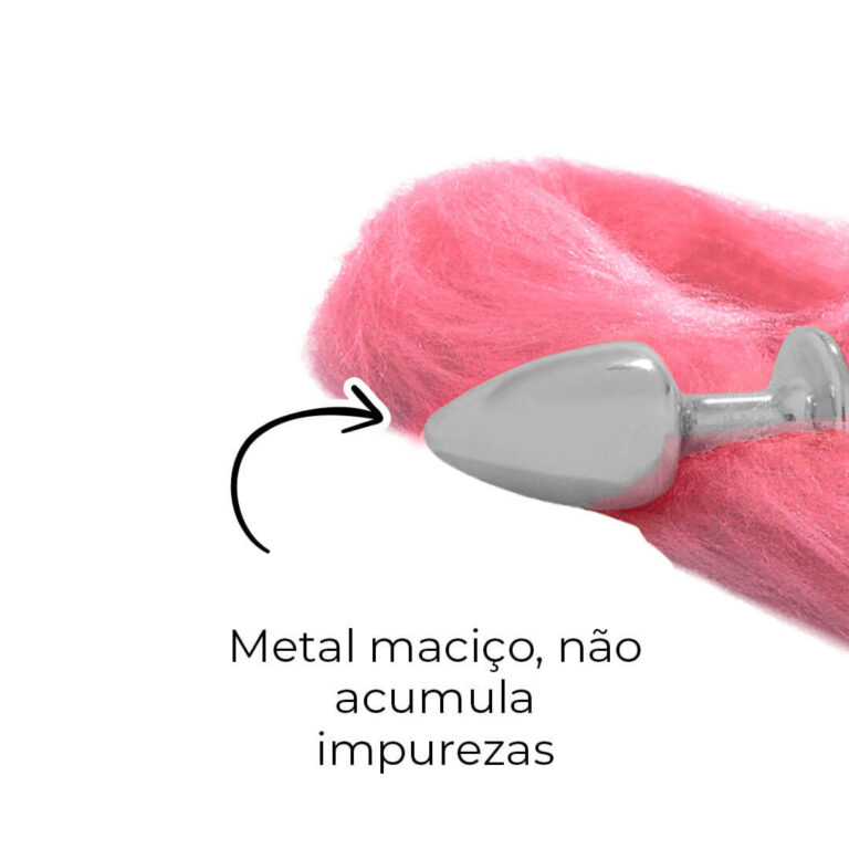 Plug Anal P 6,5cm x 2,5cm Prata com Rabo Rosa - Feito em Metal HA116CR - Imagem 6